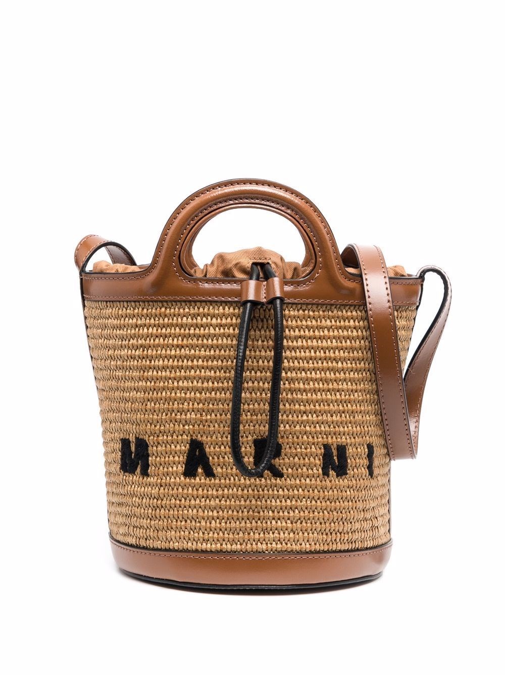 Shop Marni Bucket Bag With Embroidery In Brown