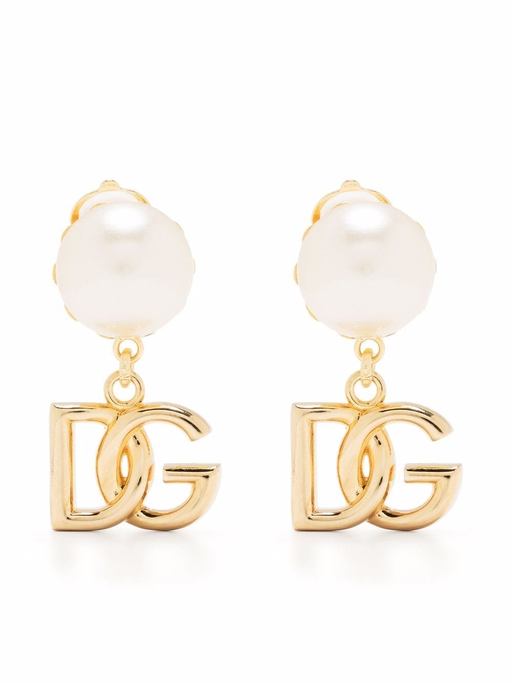 Dolce & Gabbana Pearl Earrings With Logo In Grey