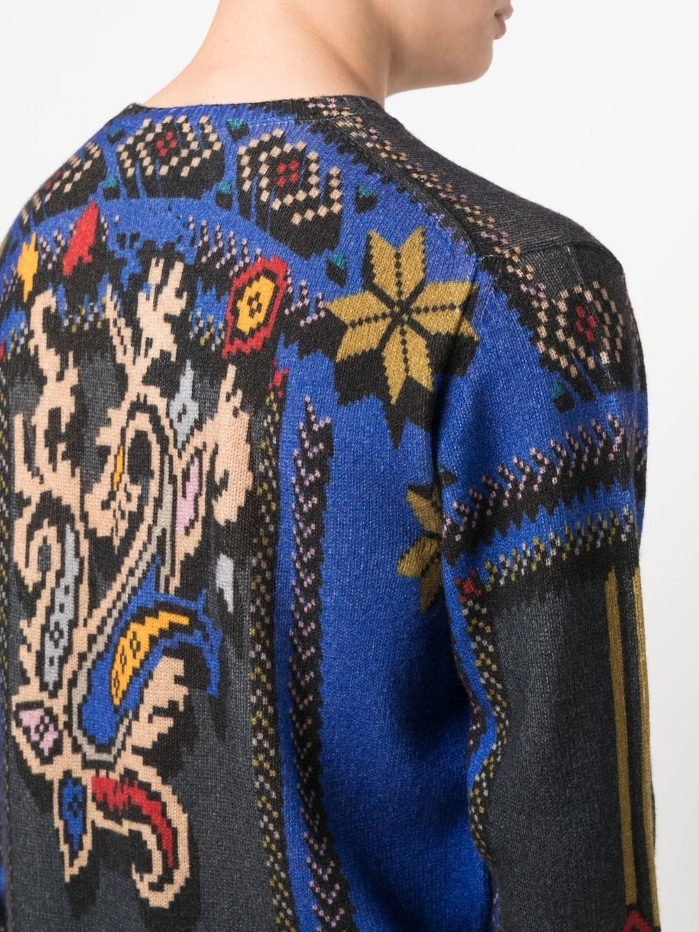 Etro Printed Virgin Wool Jumper In Blue