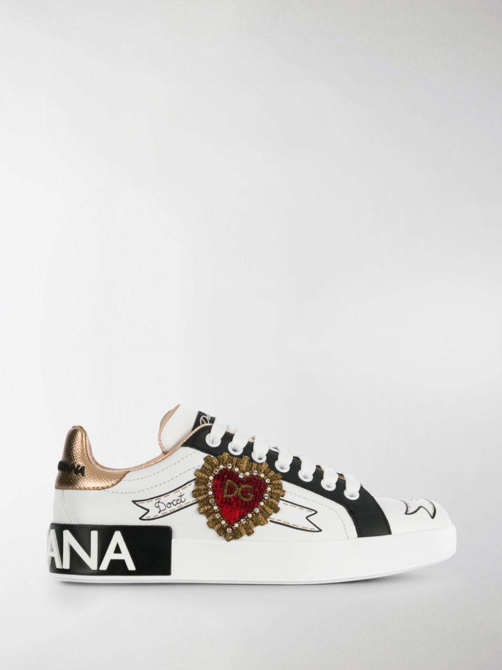 Dolce & Gabbana Calfskin Portofino Sneakers With Embroidery In White