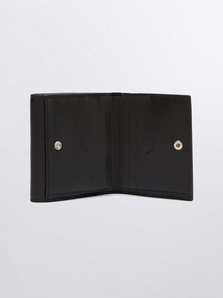Jitney Printed Leather Card Holder in Black - Off White