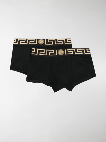 Versace Two-pack Black Greca Border Briefs - A80g-black Gold