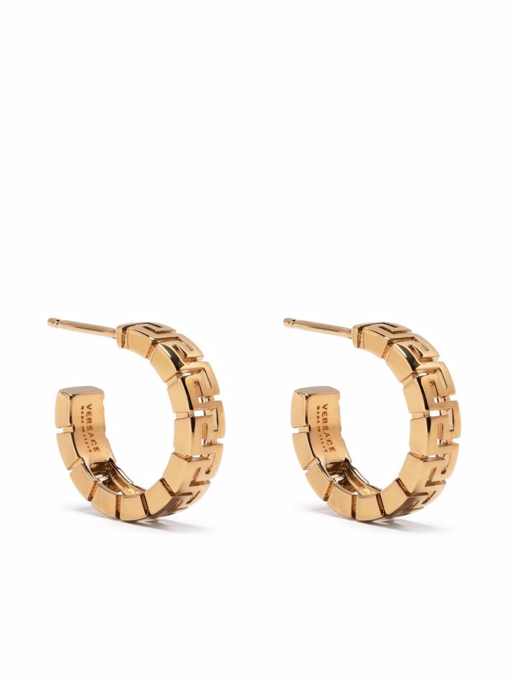Shop Versace Engraved Earrings In Metallic