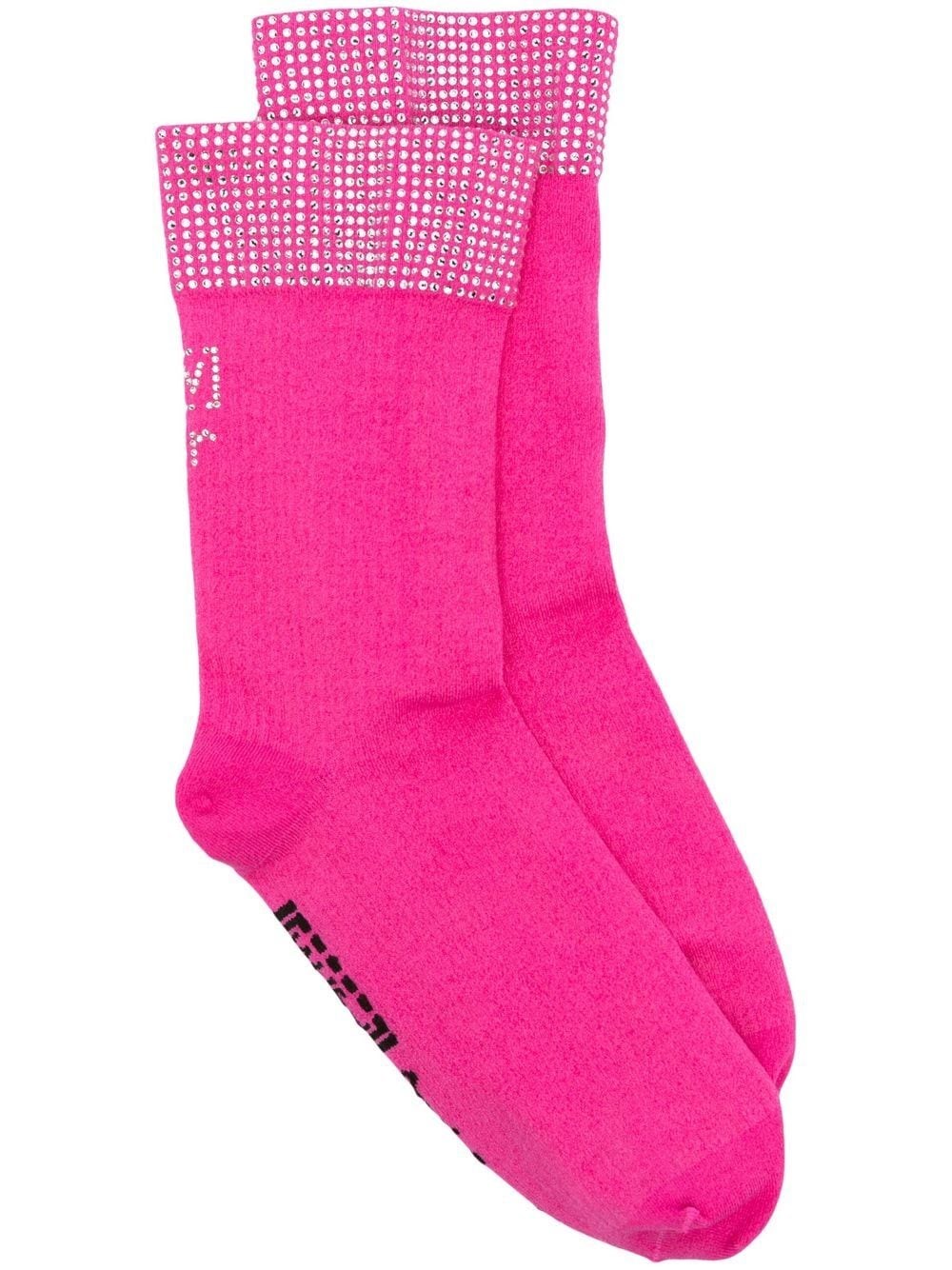 Shop Sergio Rossi X Wolford Crystal Socks In Pink & Purple