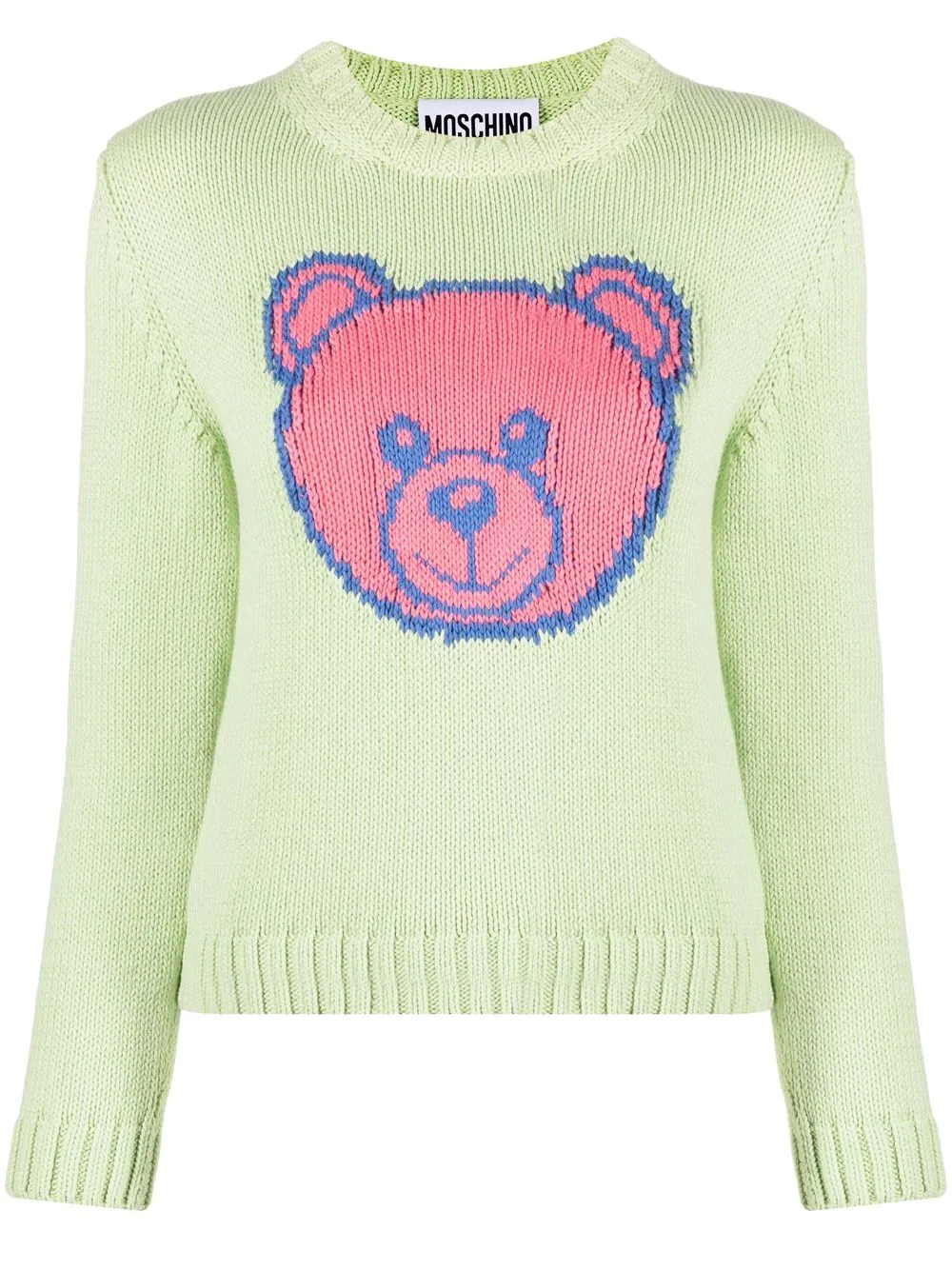 Moschino Cotton Knit Teddy Crewneck Sweater In Green