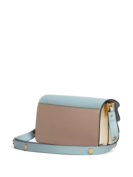 Marni Trunk Medium Leather Shoulder Bag In Aquamarine/natural/talc