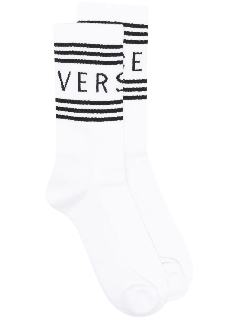 Shop Versace Ribbed Socks With Logo Print In White