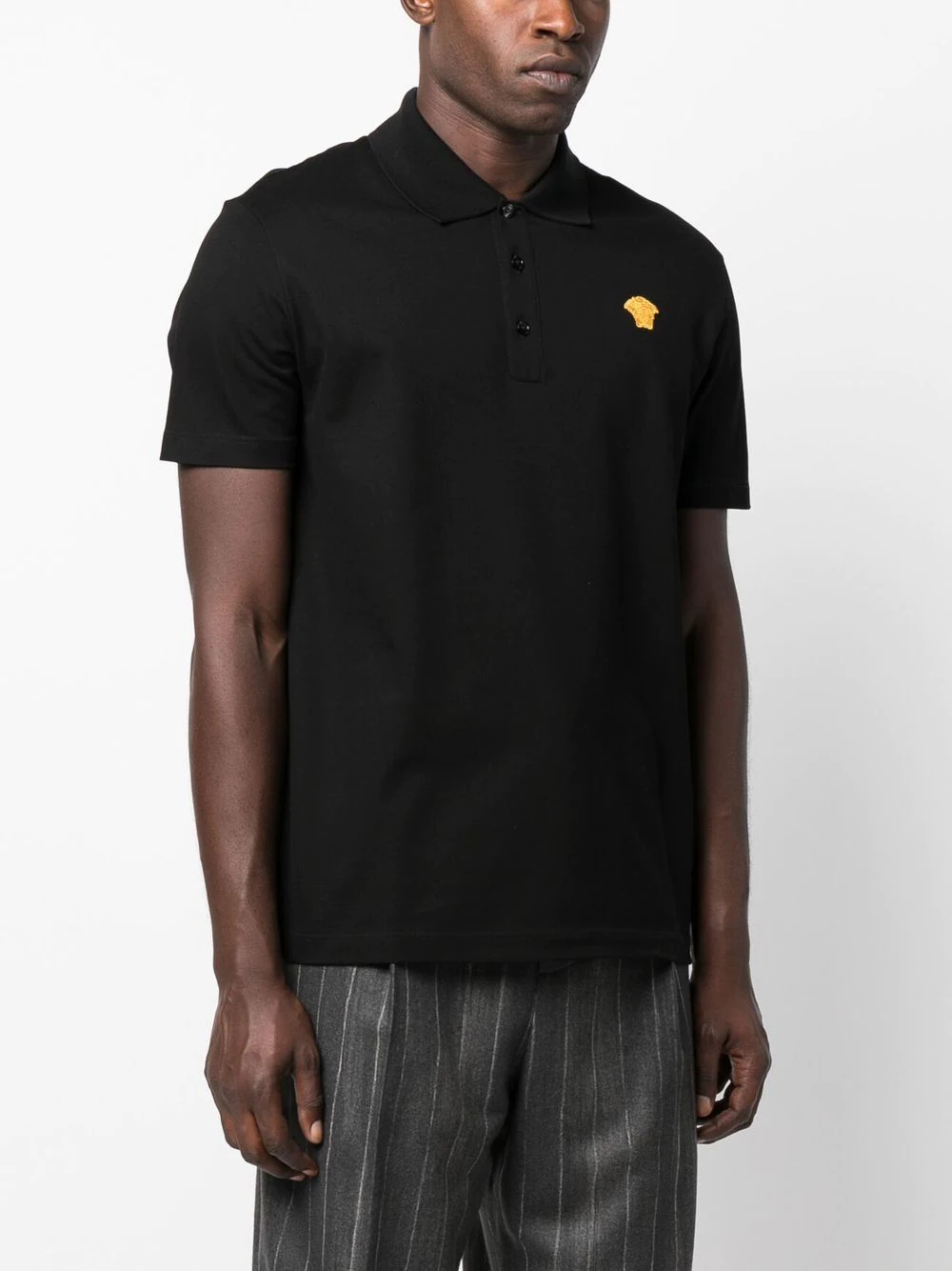 Shop Versace Medusa Polo Shirt With Embroidery In Black