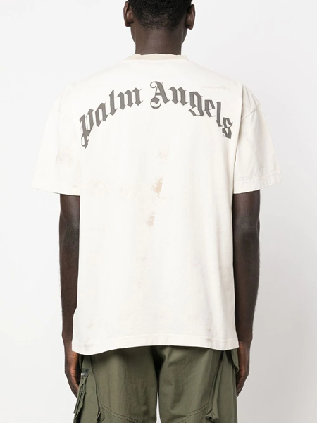 Palm Angels, Distressed Logo-Print Cotton-Jersey T-Shirt, Men, White, XS