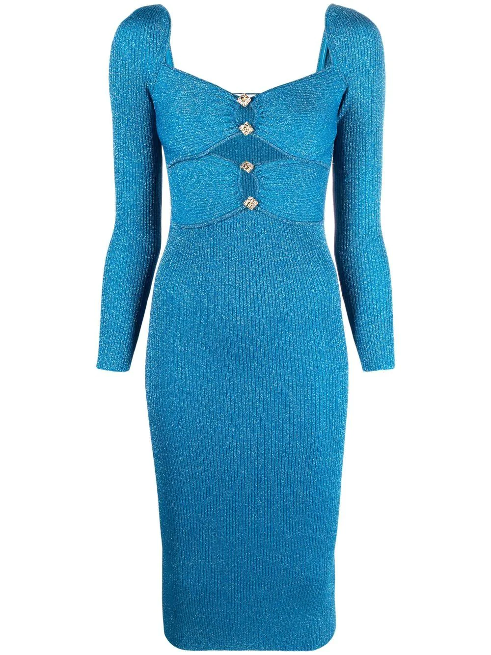 Self-portrait Self Portrait Lurex Sheath Dress With Buttons In Blue