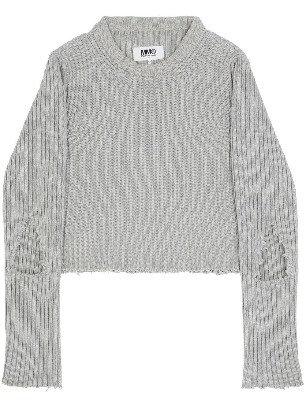 MM6 MAISON MARGIELA RIBBED KNIT SWEATER WITH RIPPED DETAILS