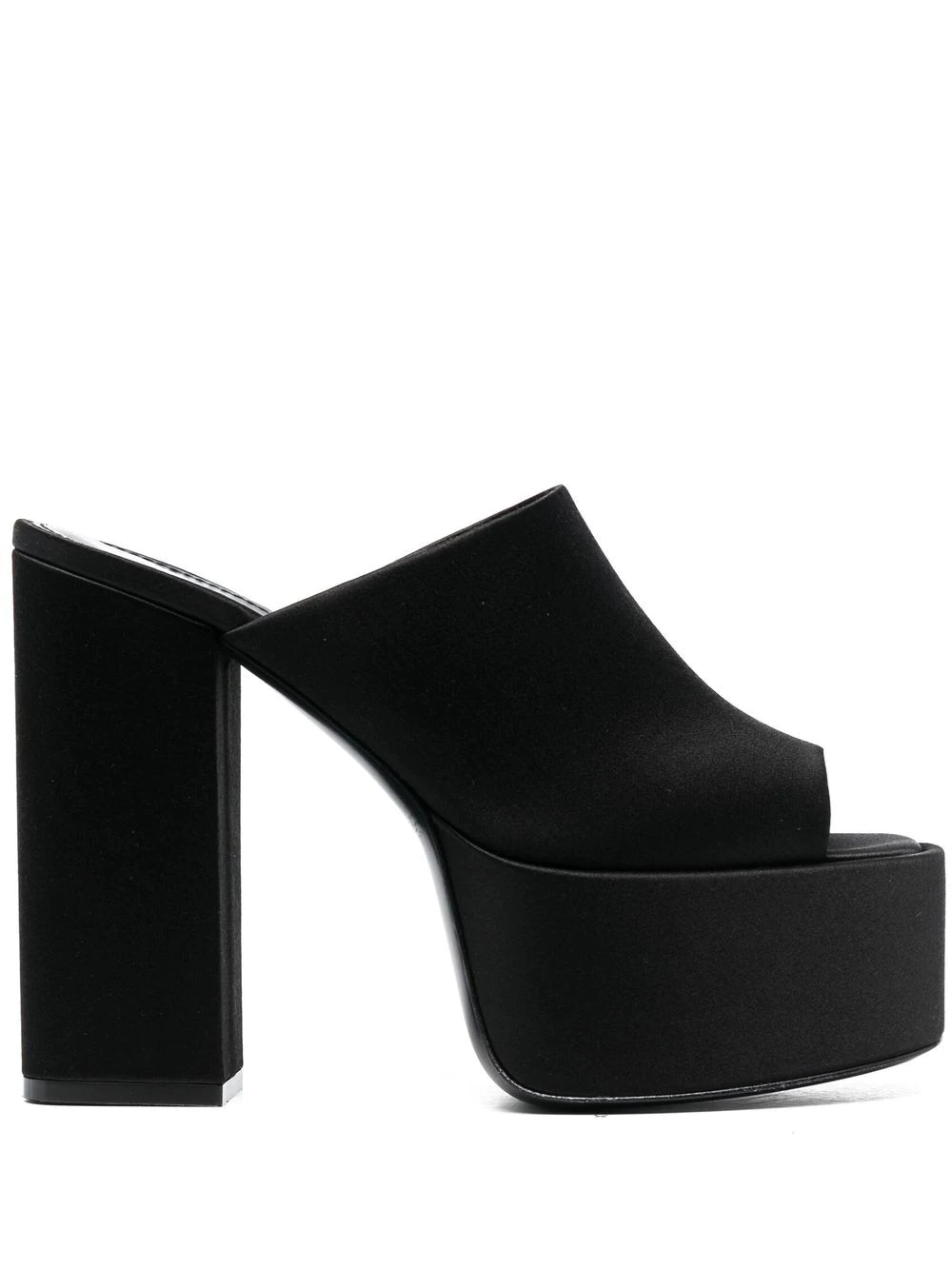 Paris Texas Black Mules With Oversized Platform In Silk Woman In Black