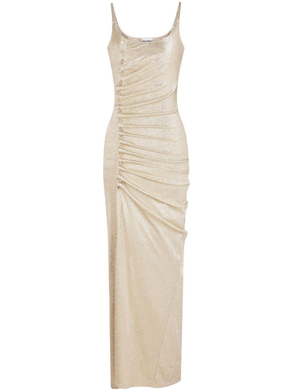 Rabanne Metallic Pleated Dress With Side-button Ruched Detail In Metallic