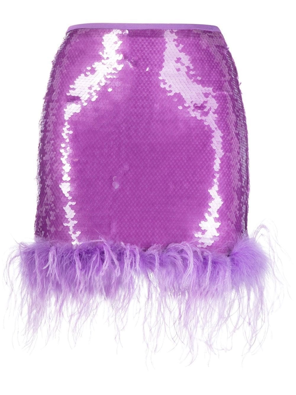 Giuseppe Di Morabito Feather-trimmed Sequined Miniskirt In Pink & Purple