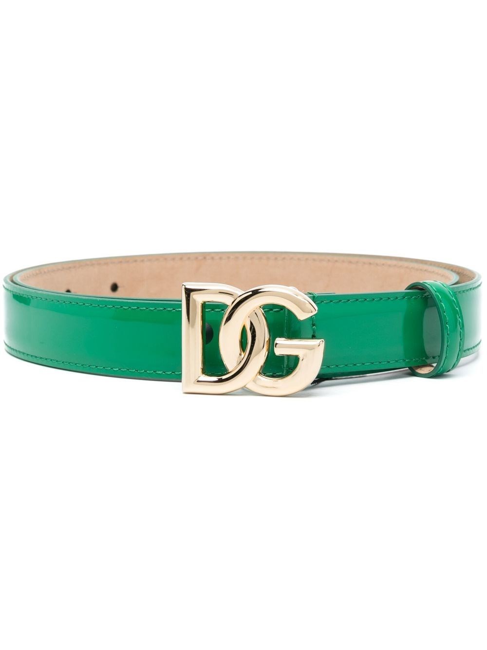 DOLCE & GABBANA PATENT LEATHER BELT WITH LOGO PLAQUE