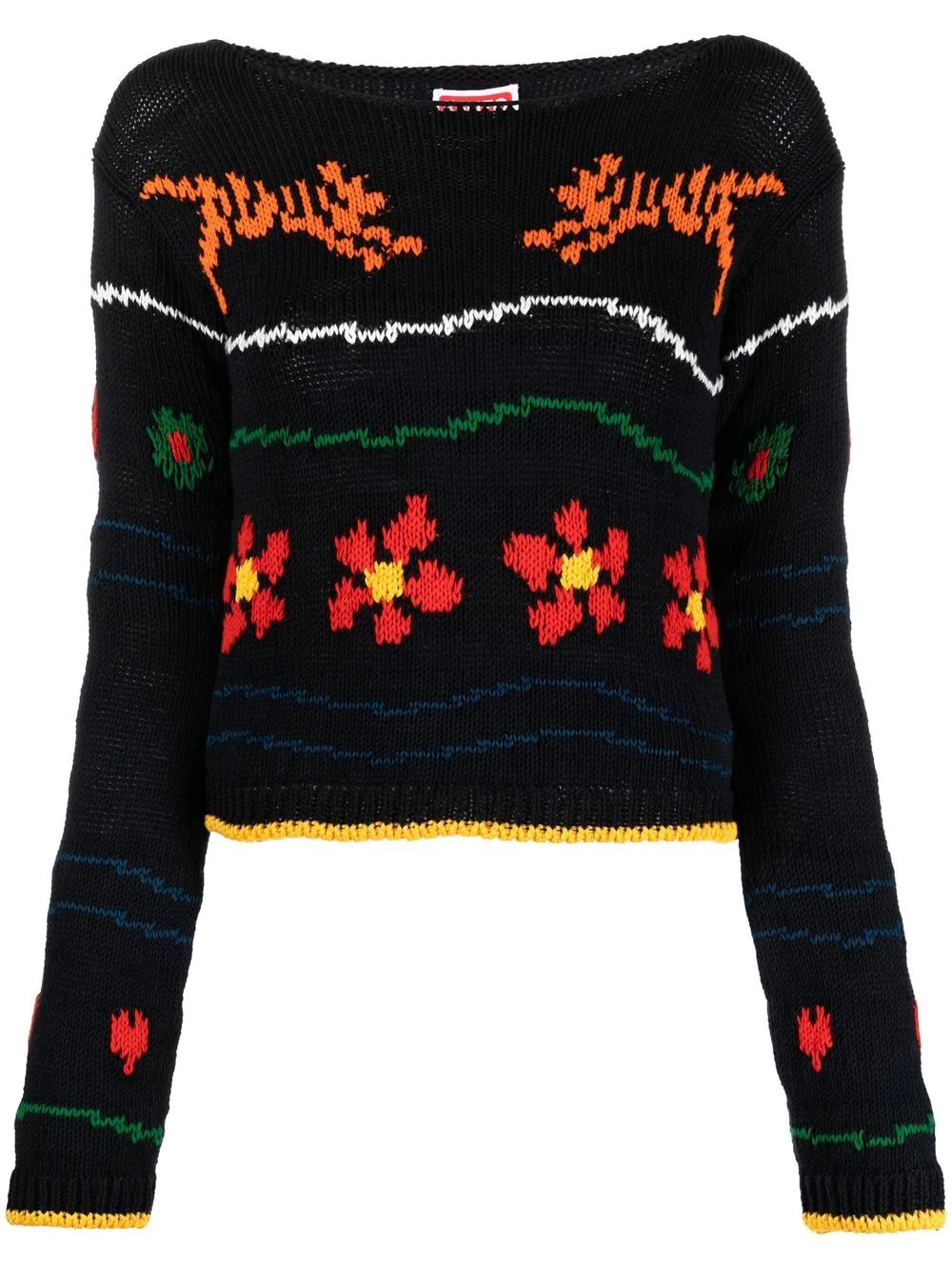 Kenzo Black Multicolour Cotton-linen Blend Jumper In Black