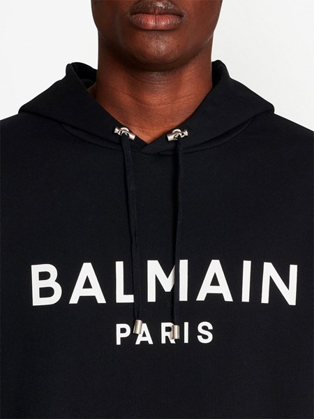 Balmain Monogram-jacquard Cotton Hoodie in Black for Men