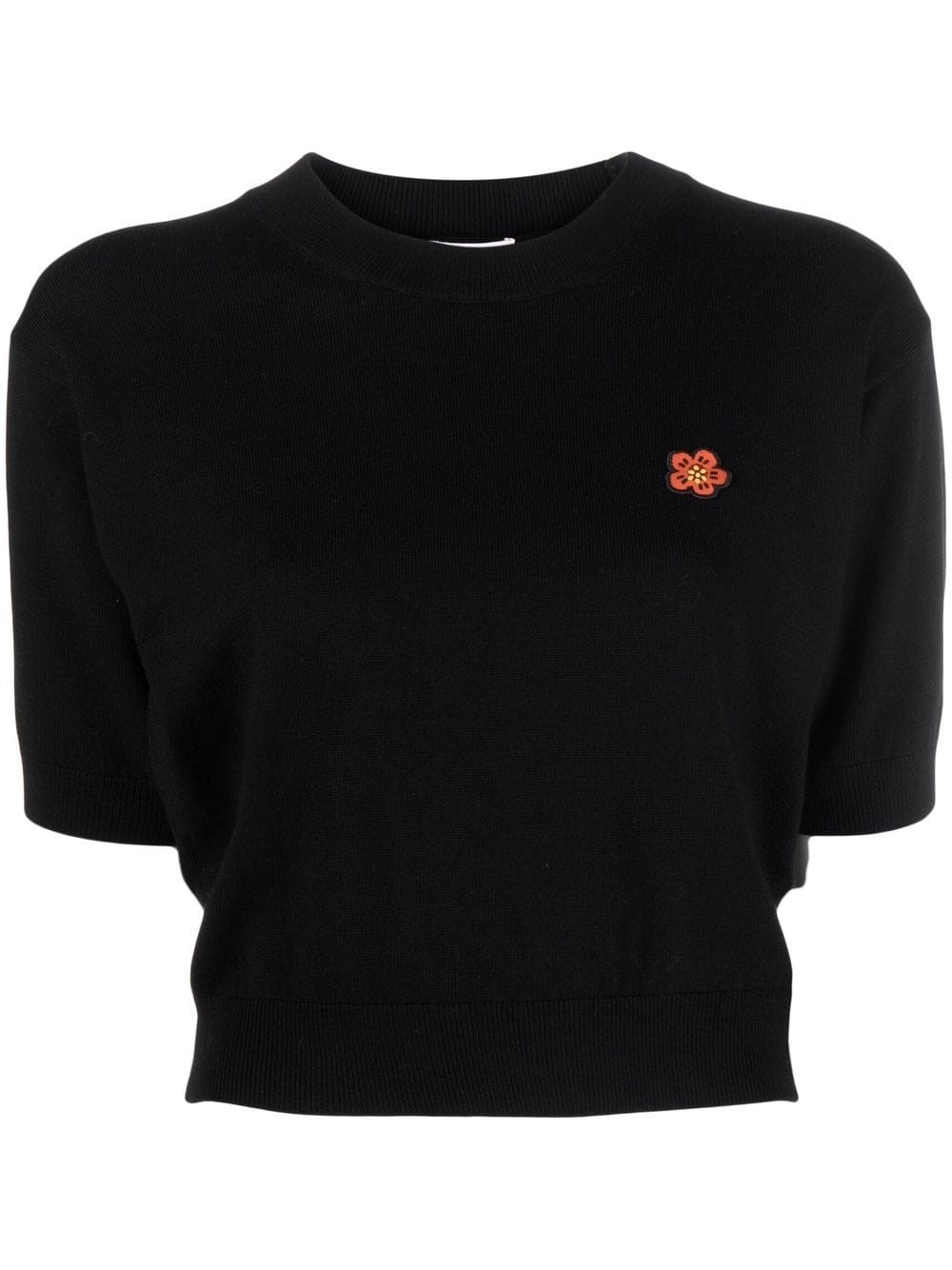 KENZO BLACK, WOOL, ROUND NECK AND SHORT SLEEVES.