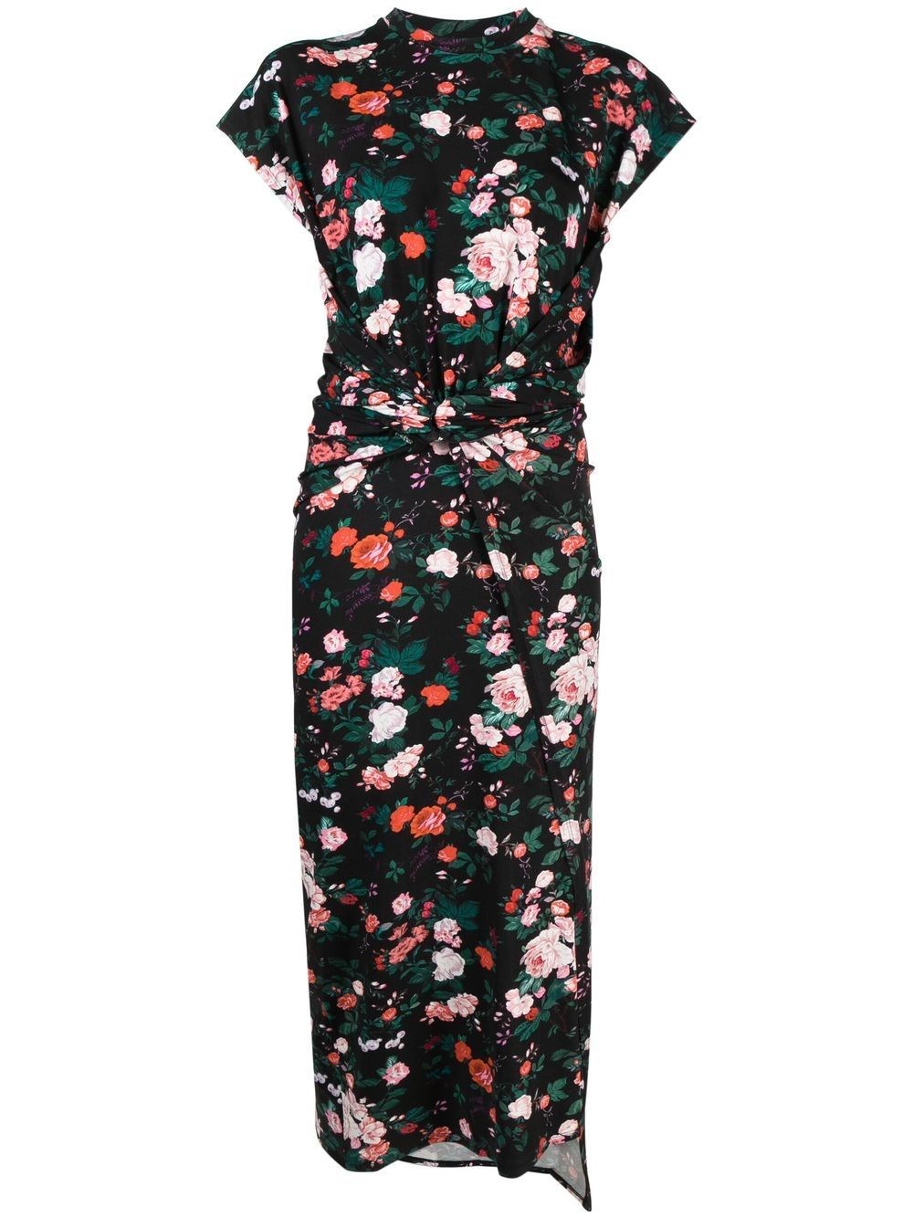 Rabanne Floral Cap Sleeve Midi Dress In Black