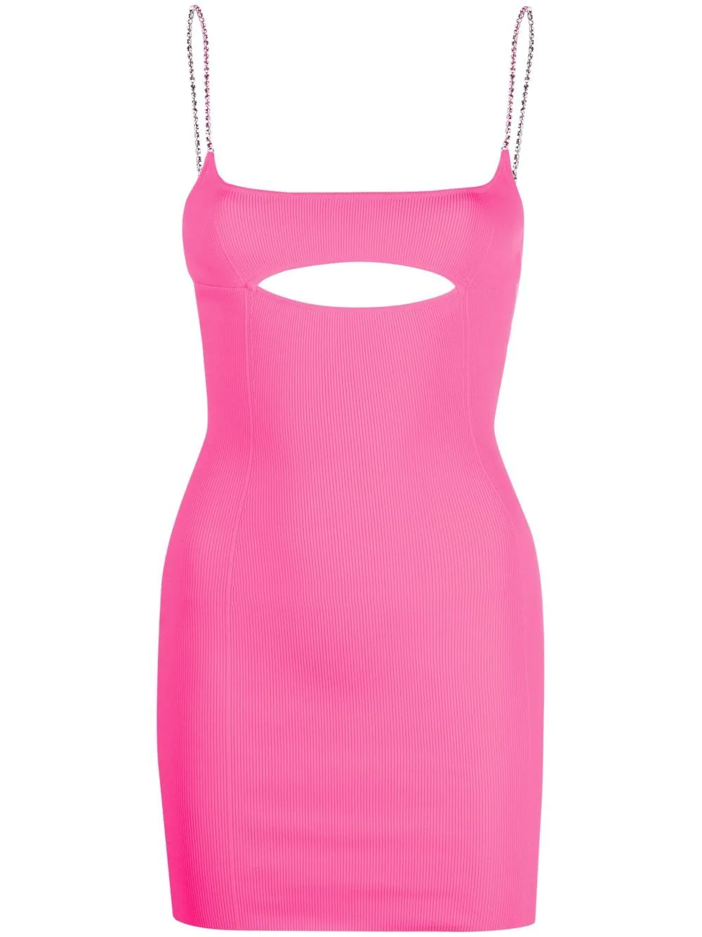 Gcds Fuchsia Fitted Minidress With Cut-out Detail And Rhinestone Spaghetti Straps In Polyamide Woman In Pink & Purple