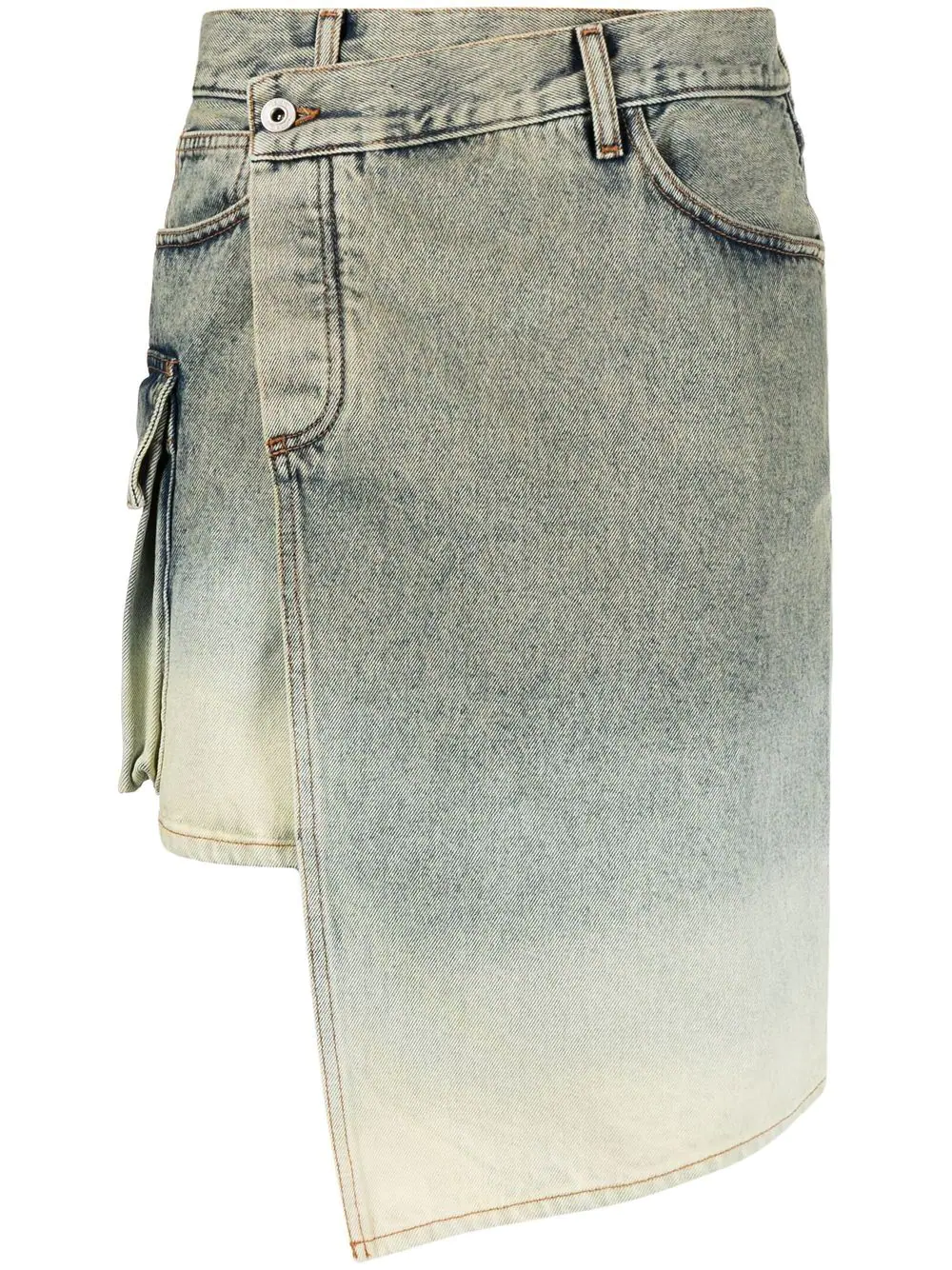Off-white Asymmetric Denim Skirt In Green