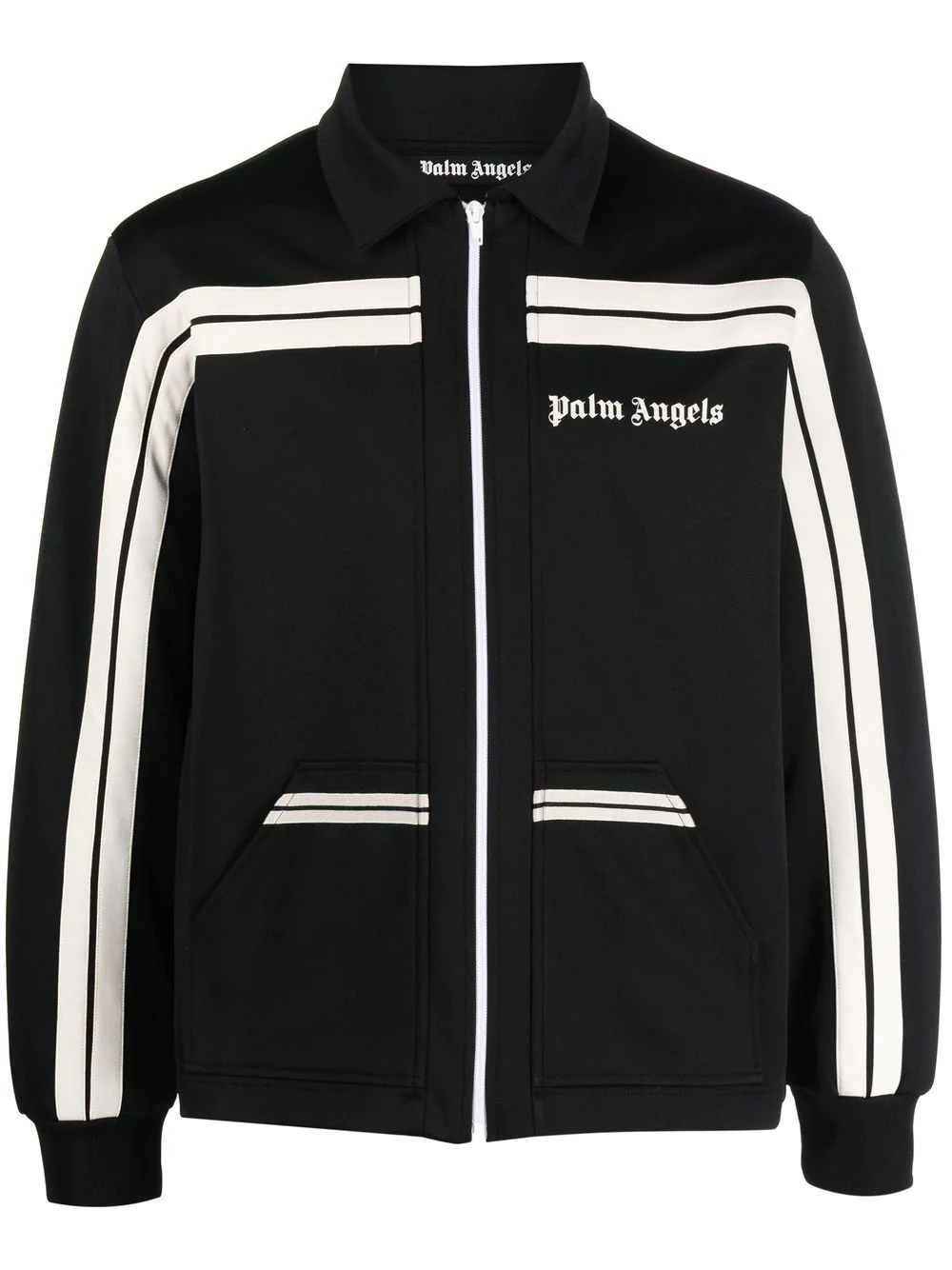 Palm Angels Logo-print Panelled Zip-up Jacket In Black