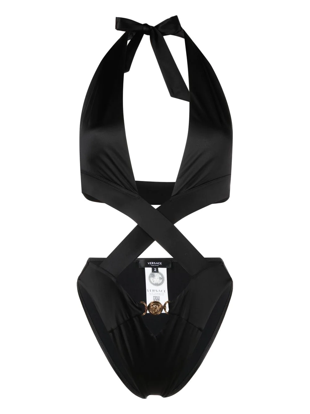 Shop Versace Medusa Lace-up One-piece Swimsuit In Black