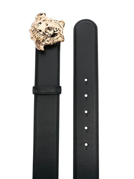 Versace Black Leather Gold Greek Key Buckle Belt 38