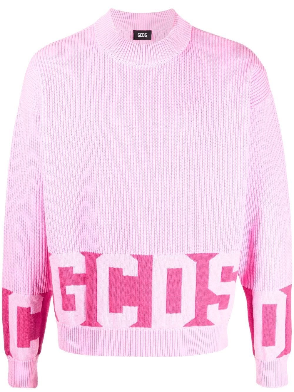 Gcds Cotton Sweater With Embroidered Logo In Pink & Purple