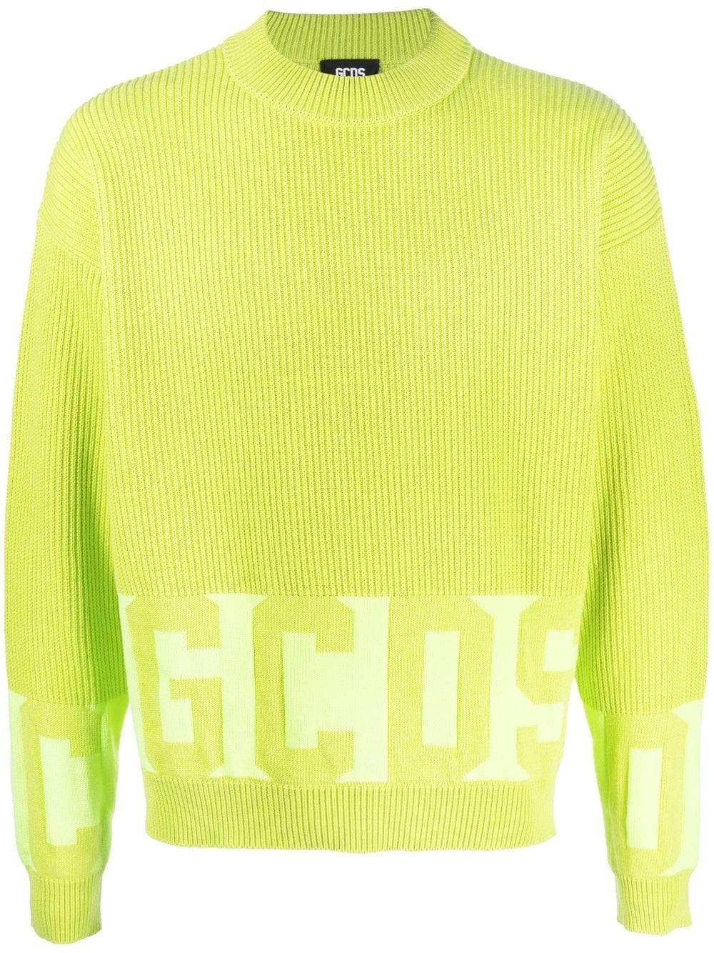 Gcds Cotton Sweater With Embroidered Logo In Green