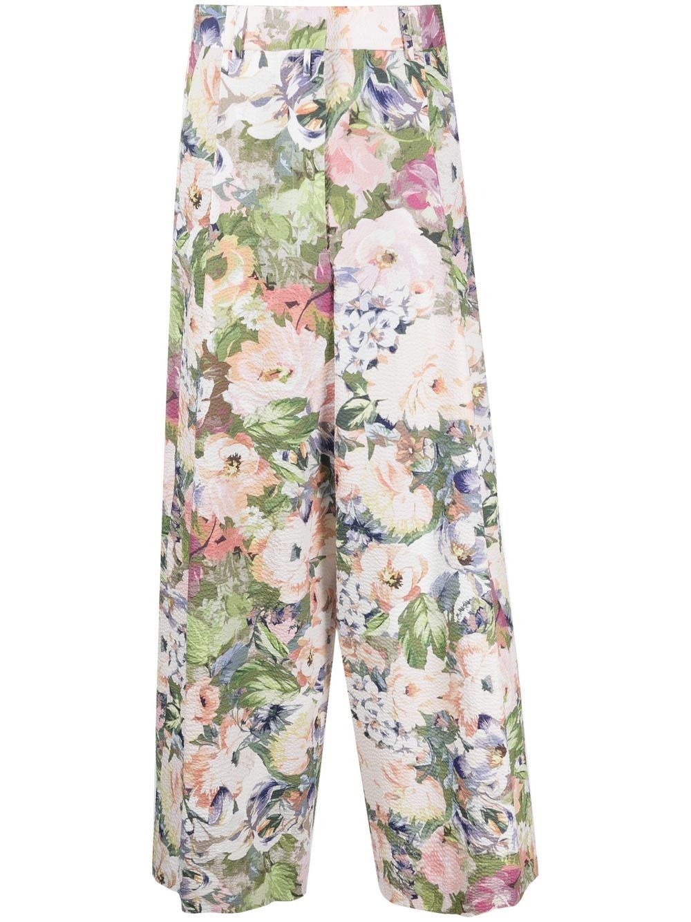 Straight Trousers, With Flower Print In Multicolour
