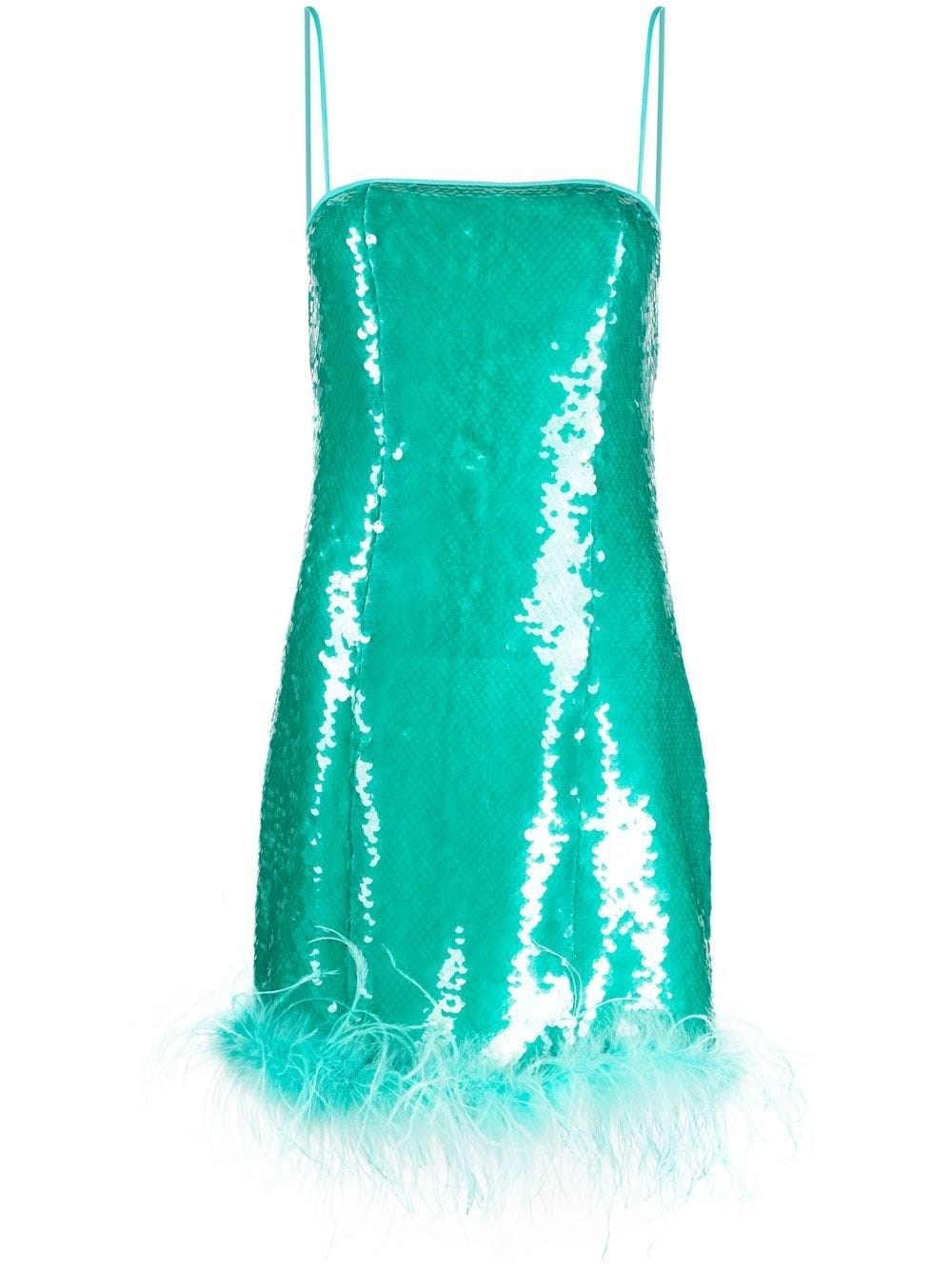 Giuseppe Di Morabito Feather-trimmed Sequin Embellished Sleeveless Dress In Blue