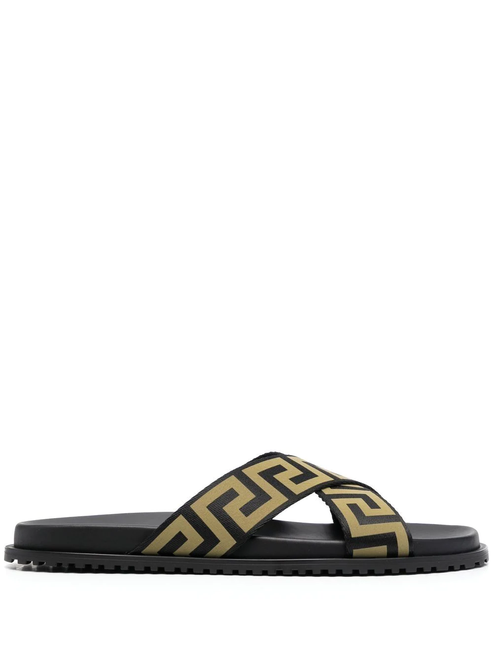 VERSACE OPEN-TOE SLIPPERS WITH PRINTED LOGO