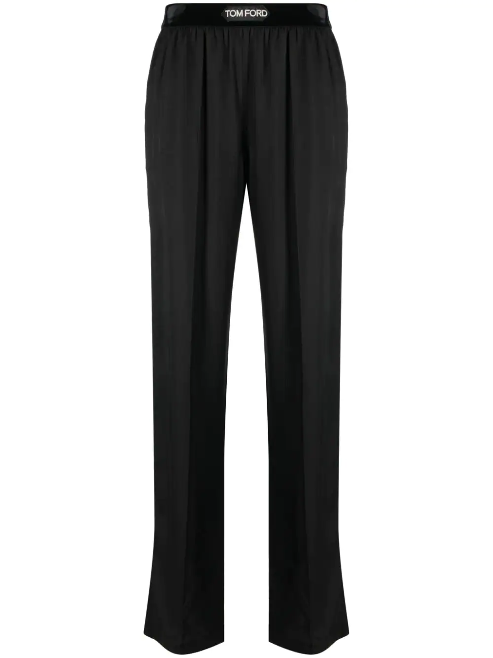 Tom Ford Logo Patch Black Straight Leg Pants In Black