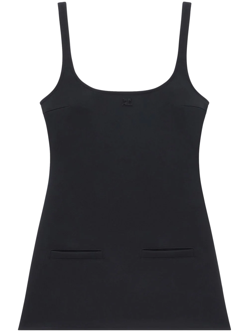 Courrèges Twill Suspenders Trapeze Mini Dress With Logo Detail In Black