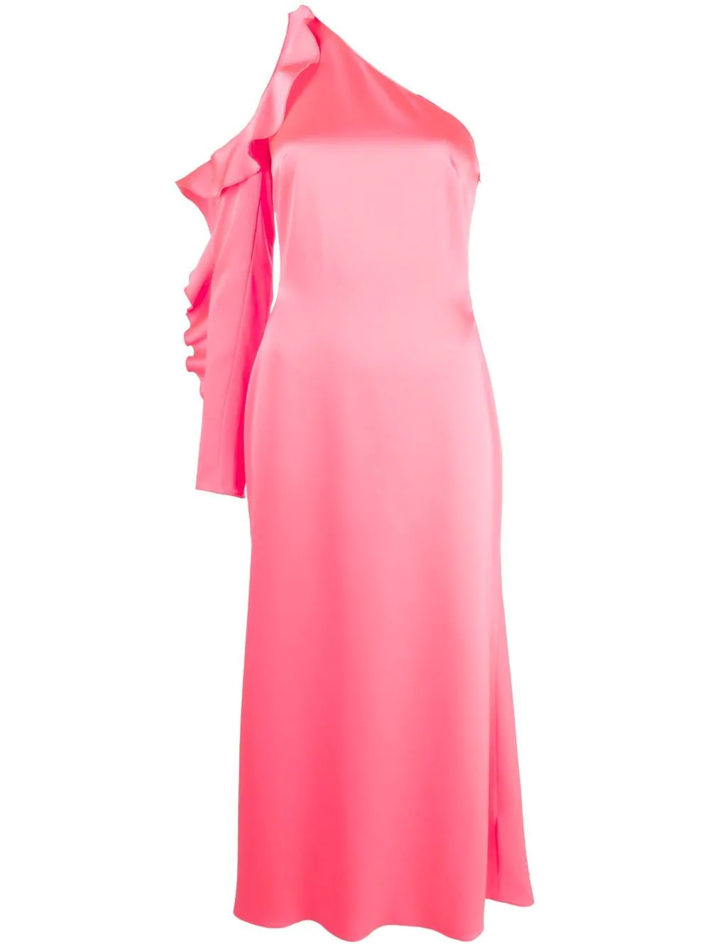 David Koma One-shoulder Satin Midi Dress In Pink & Purple