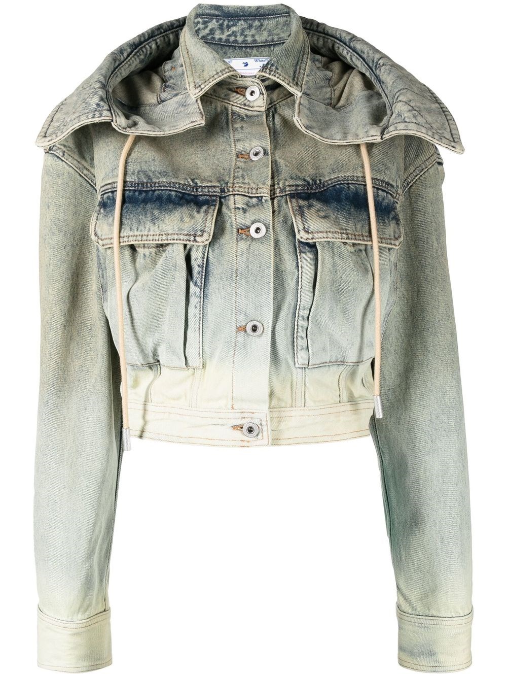 Off-white Toybox Laundry Hooded Denim Jacket In Green