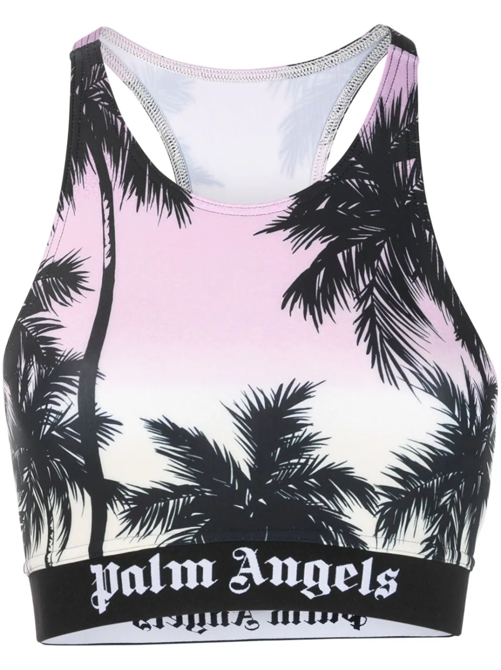 Shop Palm Angels Cropped Top With Palm Motif In Pink & Purple