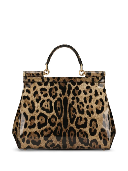 DOLCE & GABBANA Miss Sicily Leopard Print Leather Shoulder Bag Black 