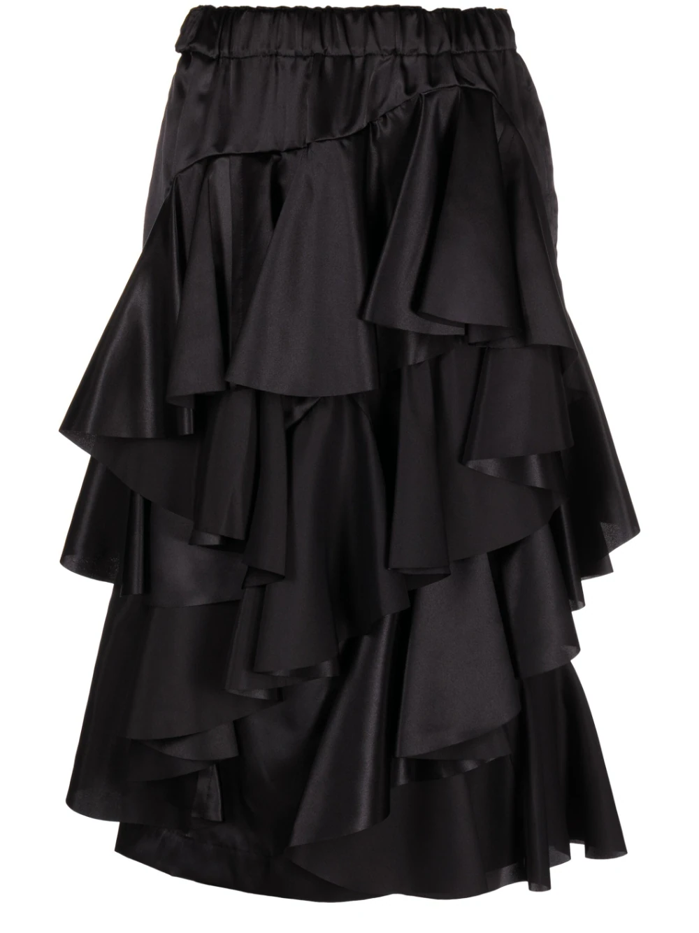 Comme Des Garçons Ruffled Tiered Midi Skirt In Black
