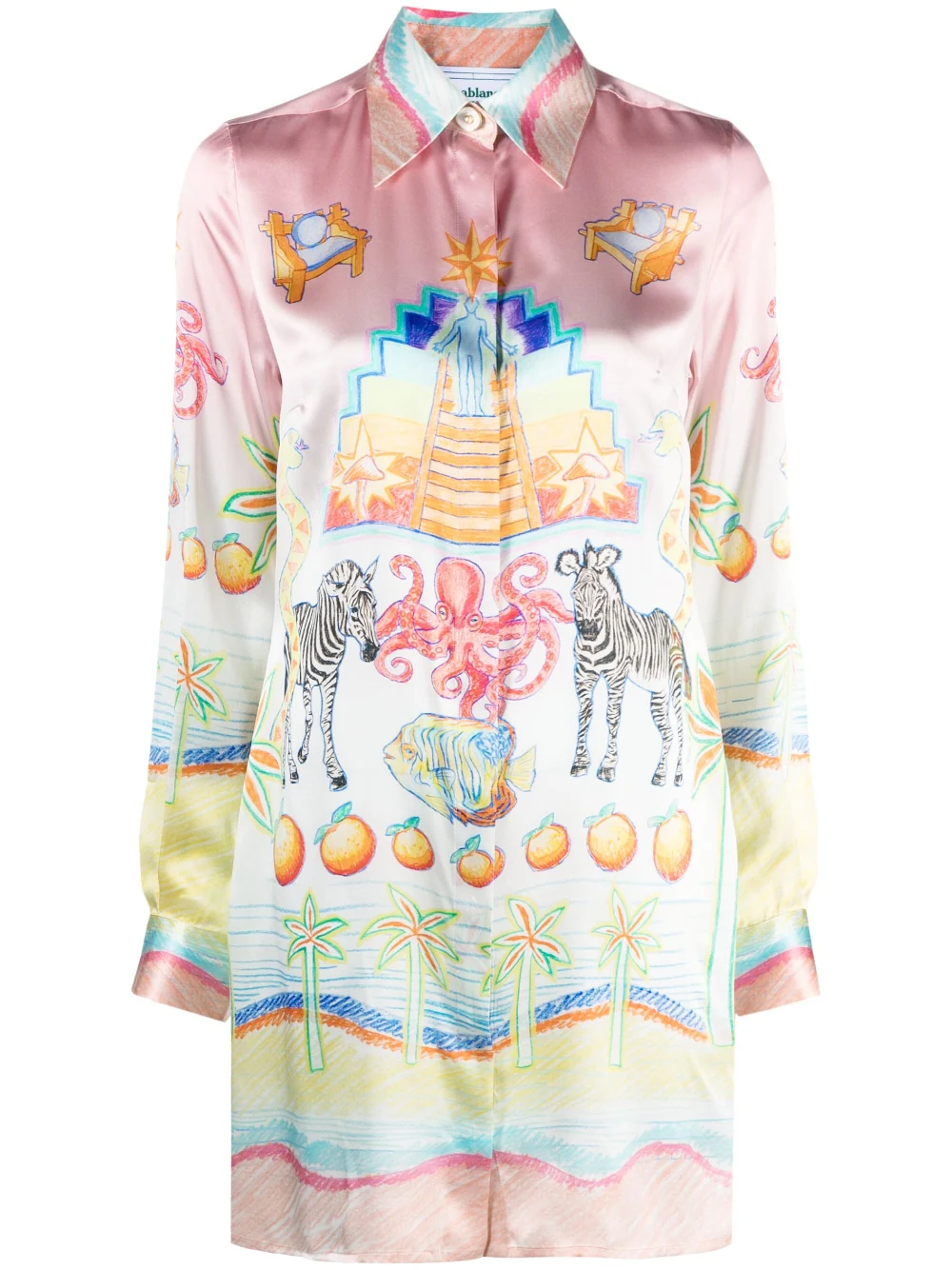 Casablanca The Tree Of Life Print Silk Mini Shirtdress In Multicolour
