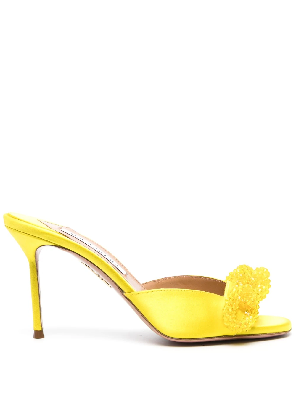 Aquazzura 85mm Chain Of Love Satin Mules In Yellow & Orange