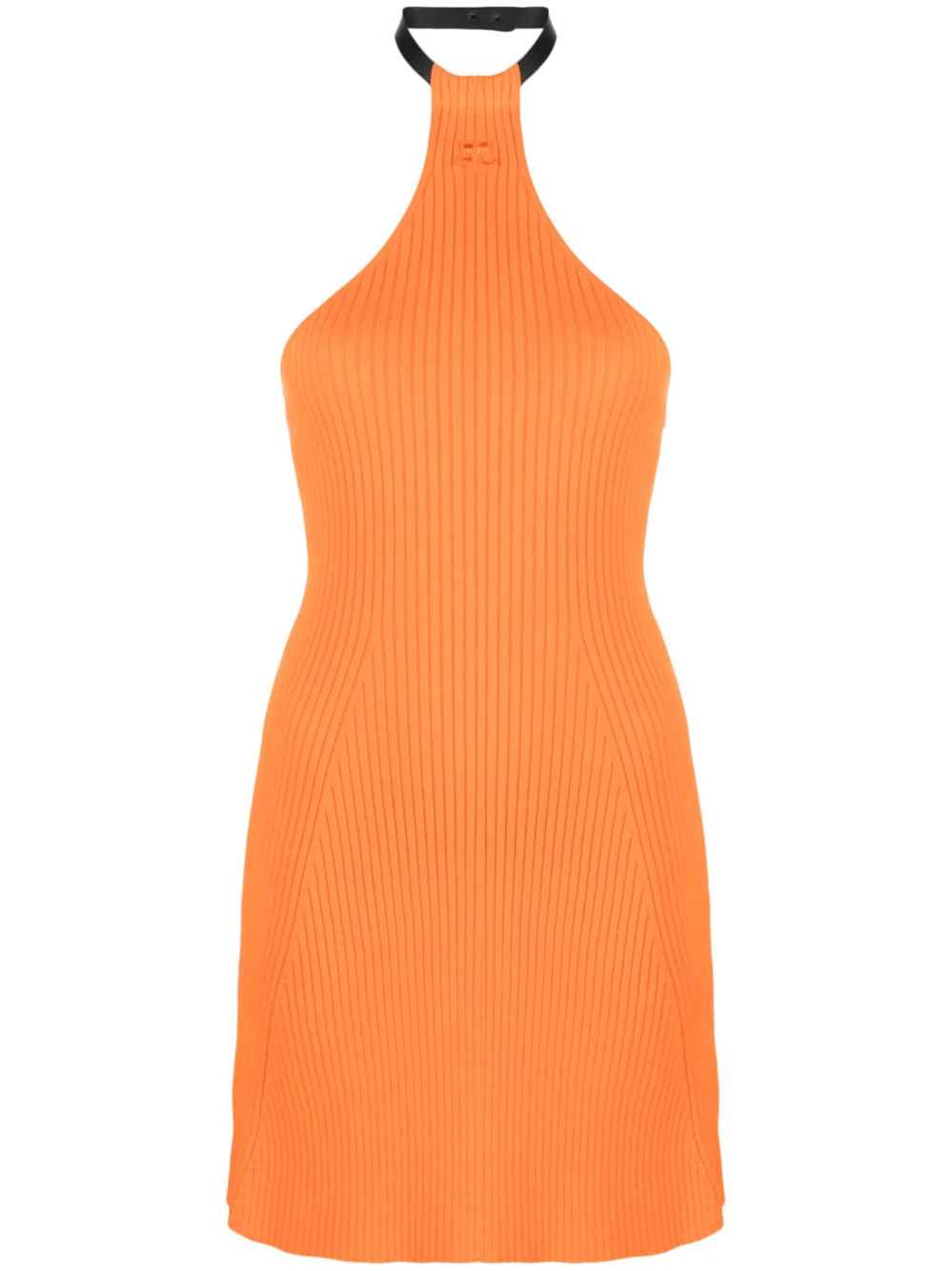 Courrèges Cotton-blend Ribbed-knit Halterneck Minidress In Yellow & Orange