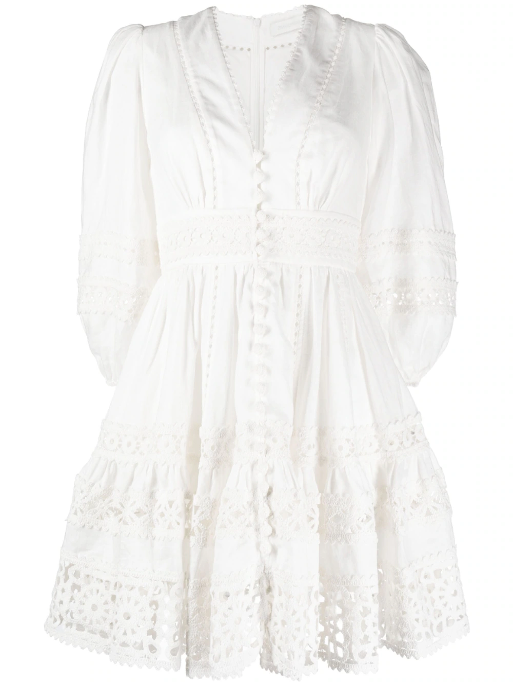 Zimmermann White Devi Spliced Billow Mini Dress In Nude & Neutrals ...