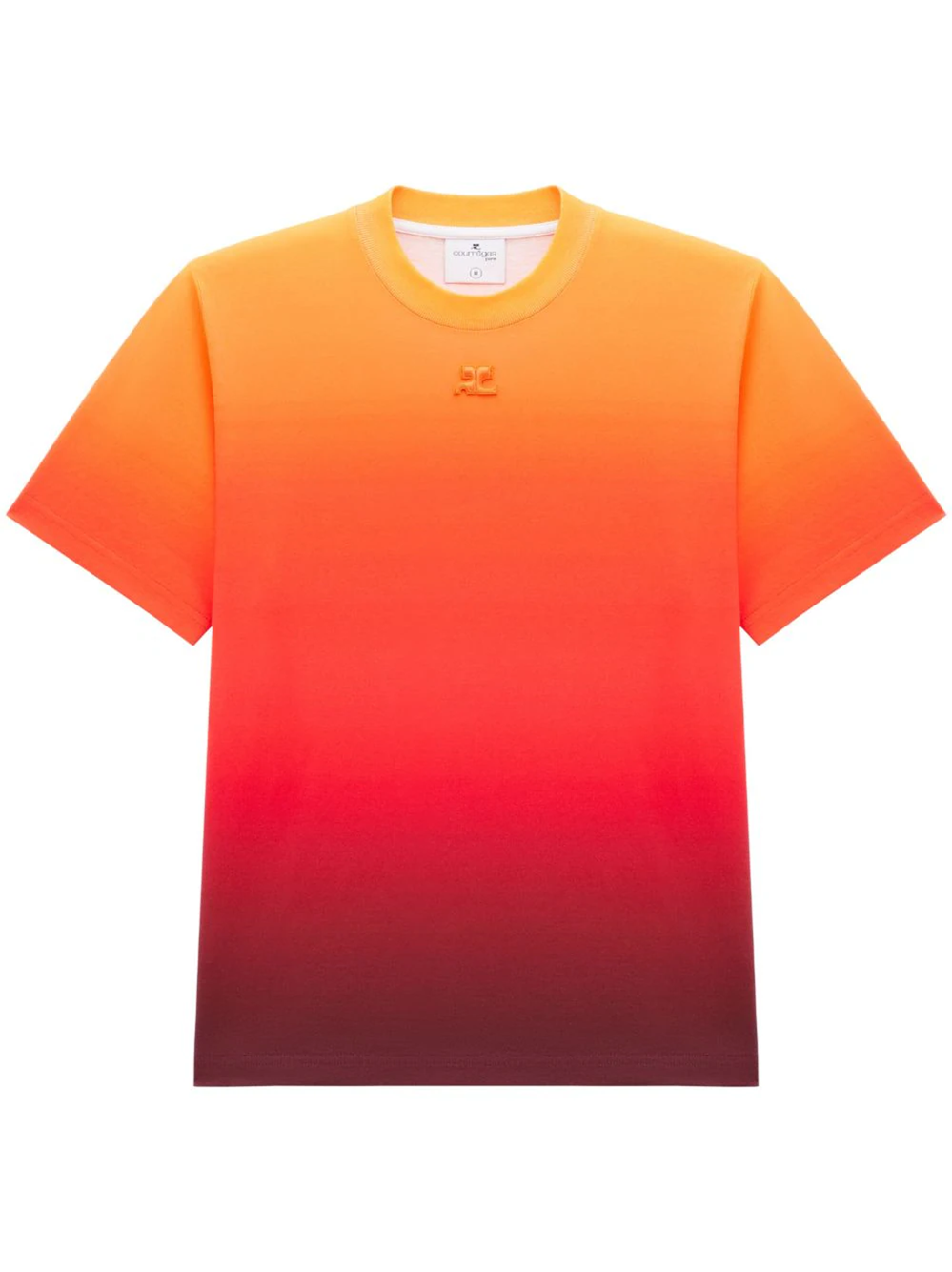 Shop Courrèges T-shirt With Shaded Effect Embroidered Logo In Yellow & Orange
