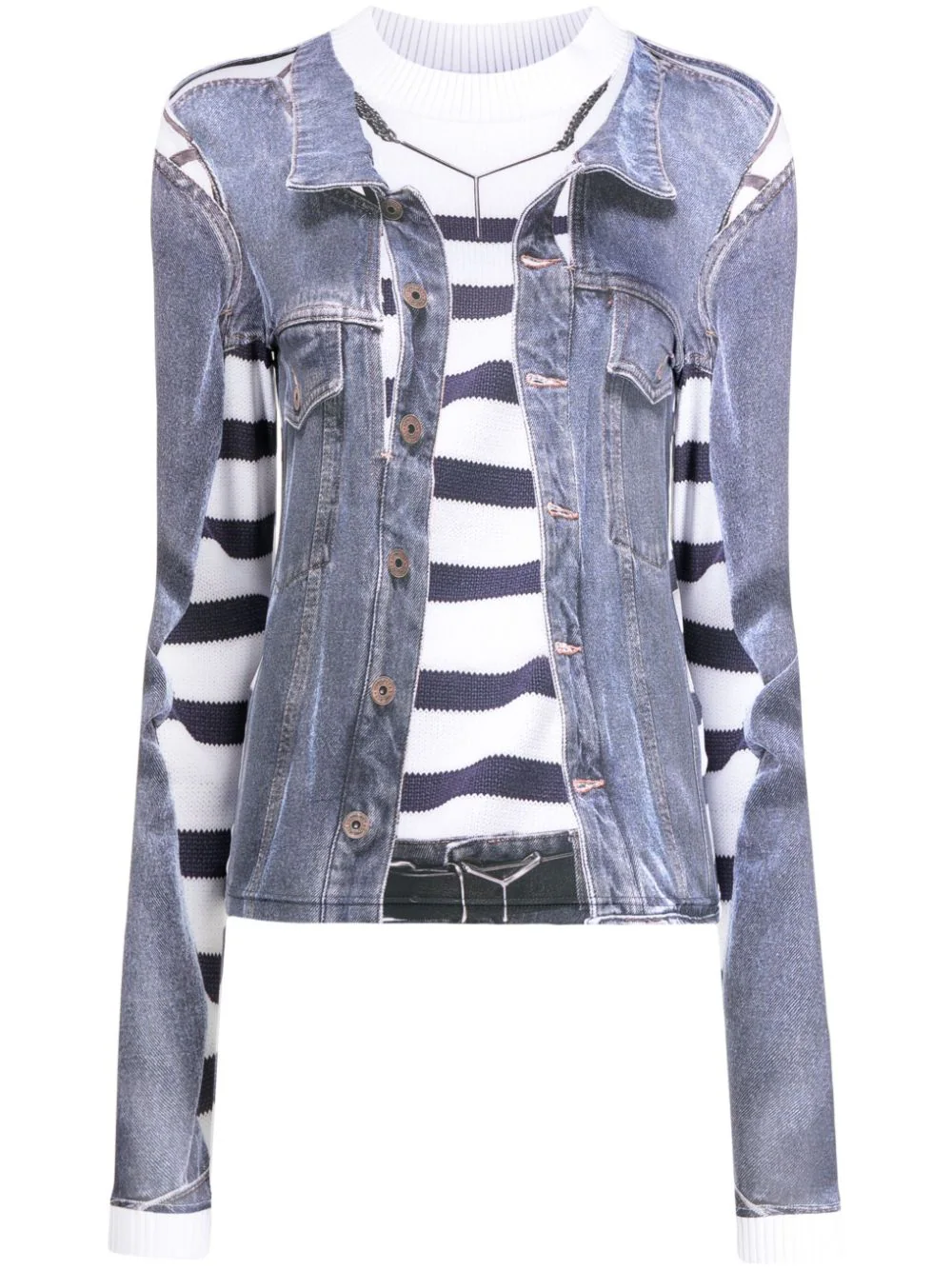 Y/project Blue & White Jean Paul Gaultier Edition Trompe L'oeil Denim Jacket T-shirt In Blue