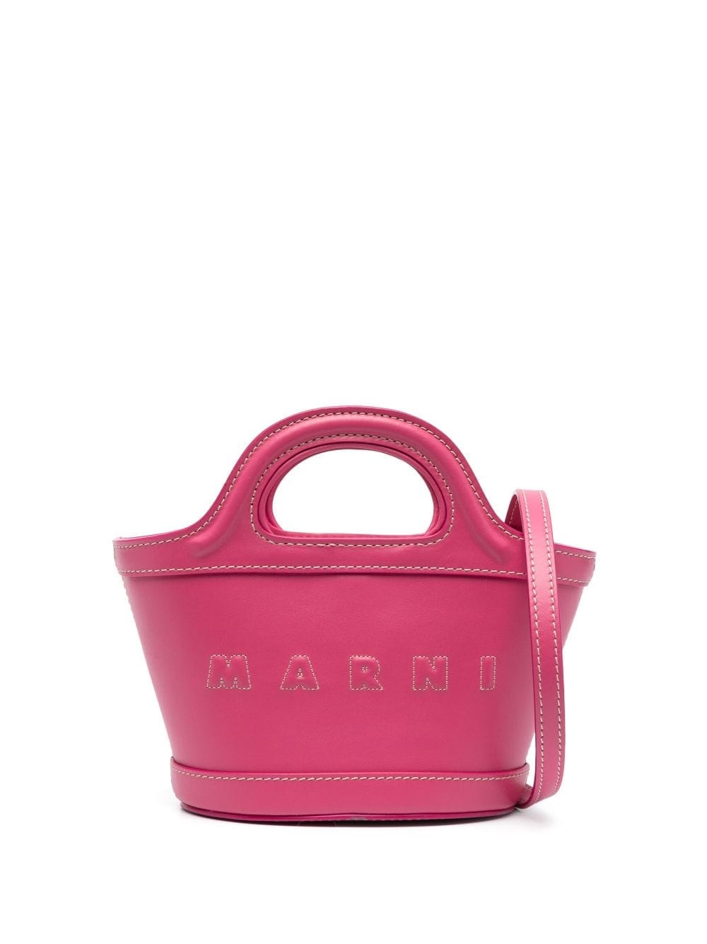 Shop Marni Leather Tote Bag With Logo In Pink & Purple