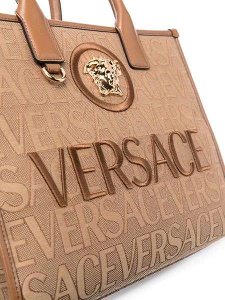 Versace Allover Leather Gloves in Brown - Versace