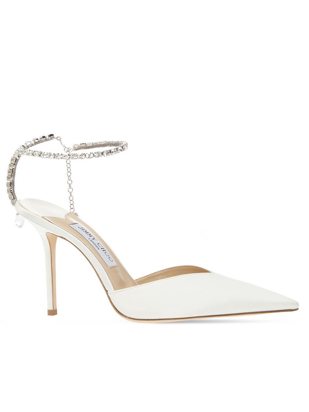 Jimmy Choo Ivory Saeda 100 Crystal Satin Pumps In White | ModeSens