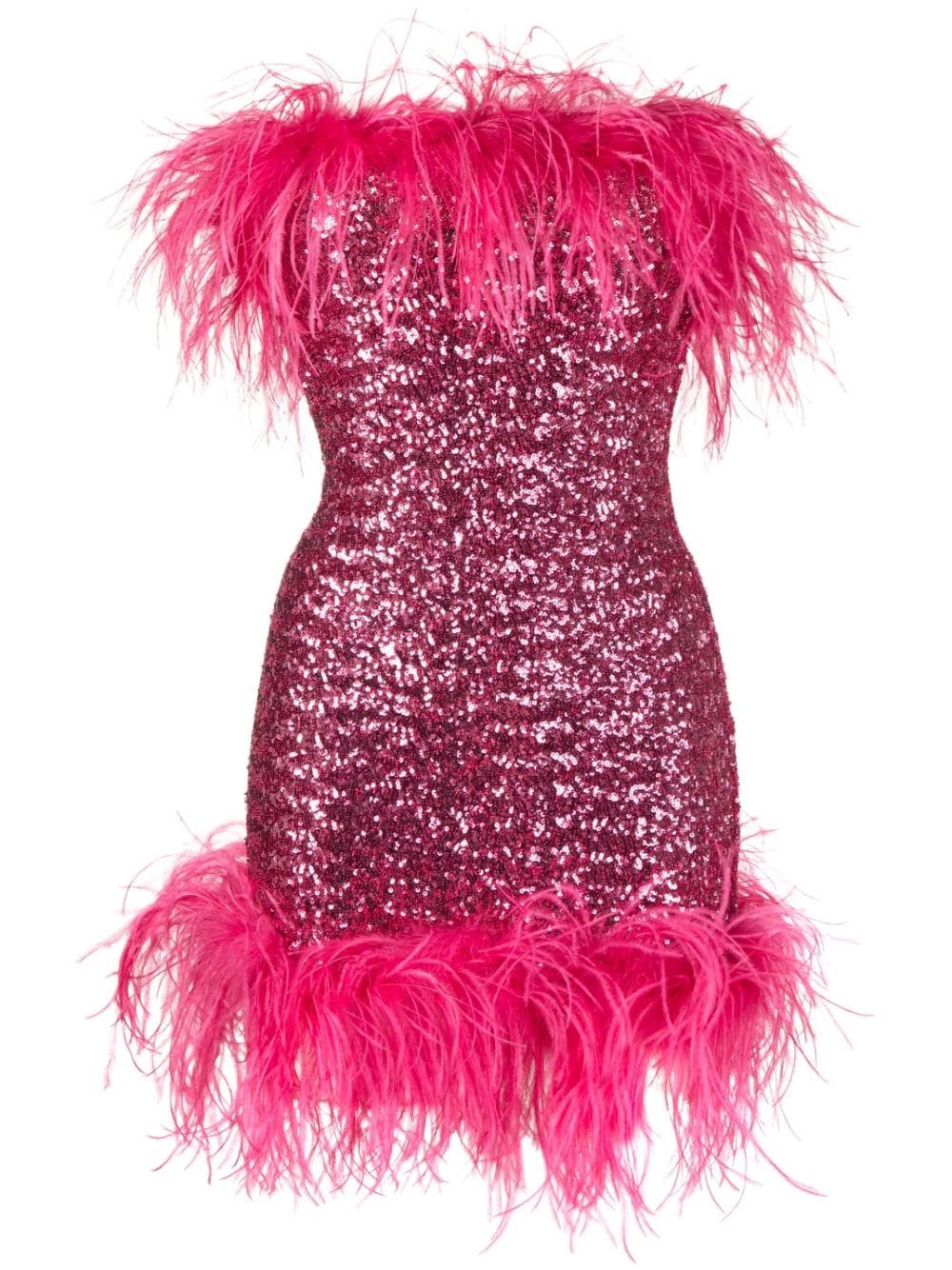 OSEREE STRAPLESS DRESS WITH SEQUINS AND FEATHERS